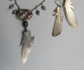 Feather Necklace and Earrings with Black Pearls and Paua Shell